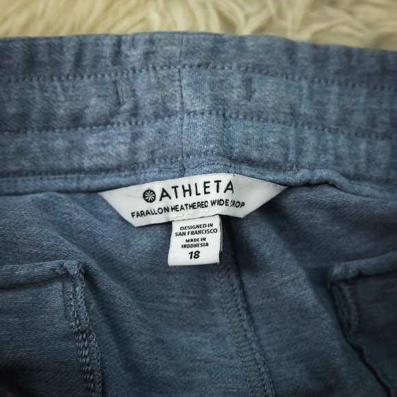 Athleta Size 18 Blue Farallon Heathered Wide Leg Crop Pull On Cotton Knit Pants - Picture 6 of 9